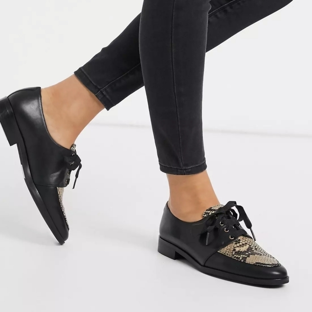 Karen Millen Lola Jayne Leather Lace up Snake Print Oxford Shoe Size 41